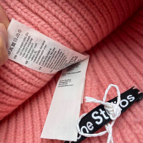 Acne Studios Pink Wool Face Patch Beanie Soft Knit Designer Hat